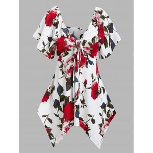 

Keyhole Flower Print Handkerchief T-shirt, White