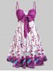 Plus Size Floral Print Bowknot Dress -  