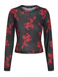 Dragon Print Chinoiserie Mesh T Shirt -  