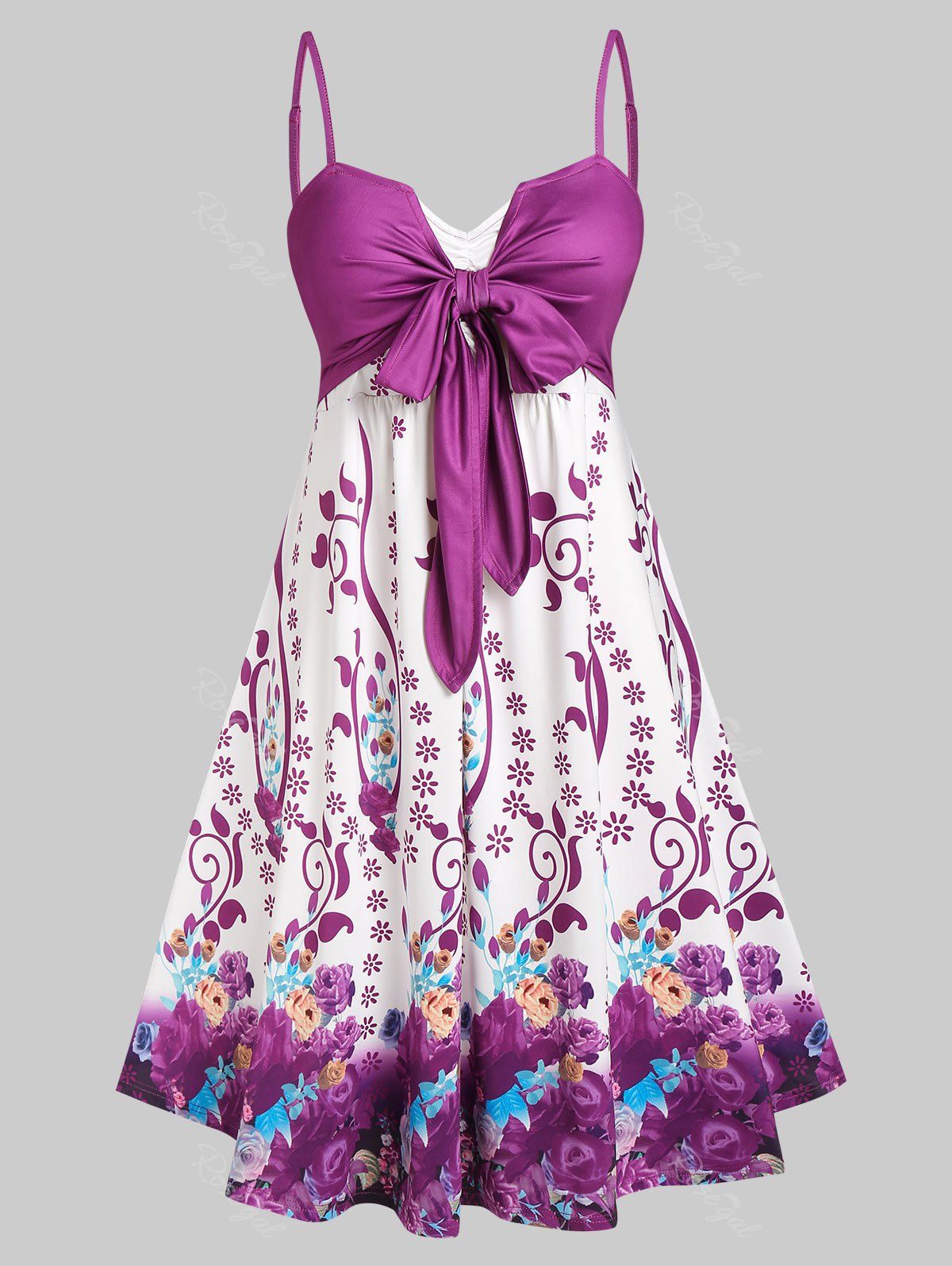 Chic Plus Size Floral Print Bowknot Dress  