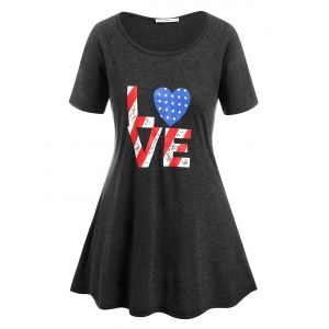 

Plus Size American Flag Print LOVE Graphic Tee, Dark gray