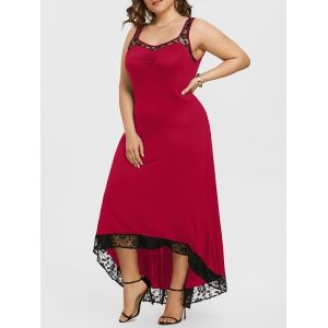 Plus Size High Low Maxi Party Dress, Deep red