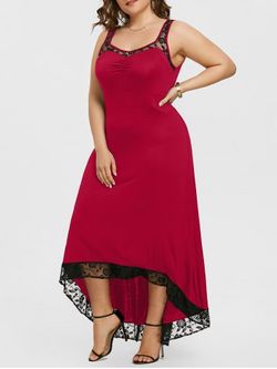 Plus Size High Low Maxi Party Dress - DEEP RED - L