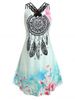 Plus Size Butterfly Lace Floral Dreamcatcher Print Dress -  