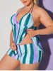 Plus Size Striped Low Cut Open Back Tankini Swimwear -  