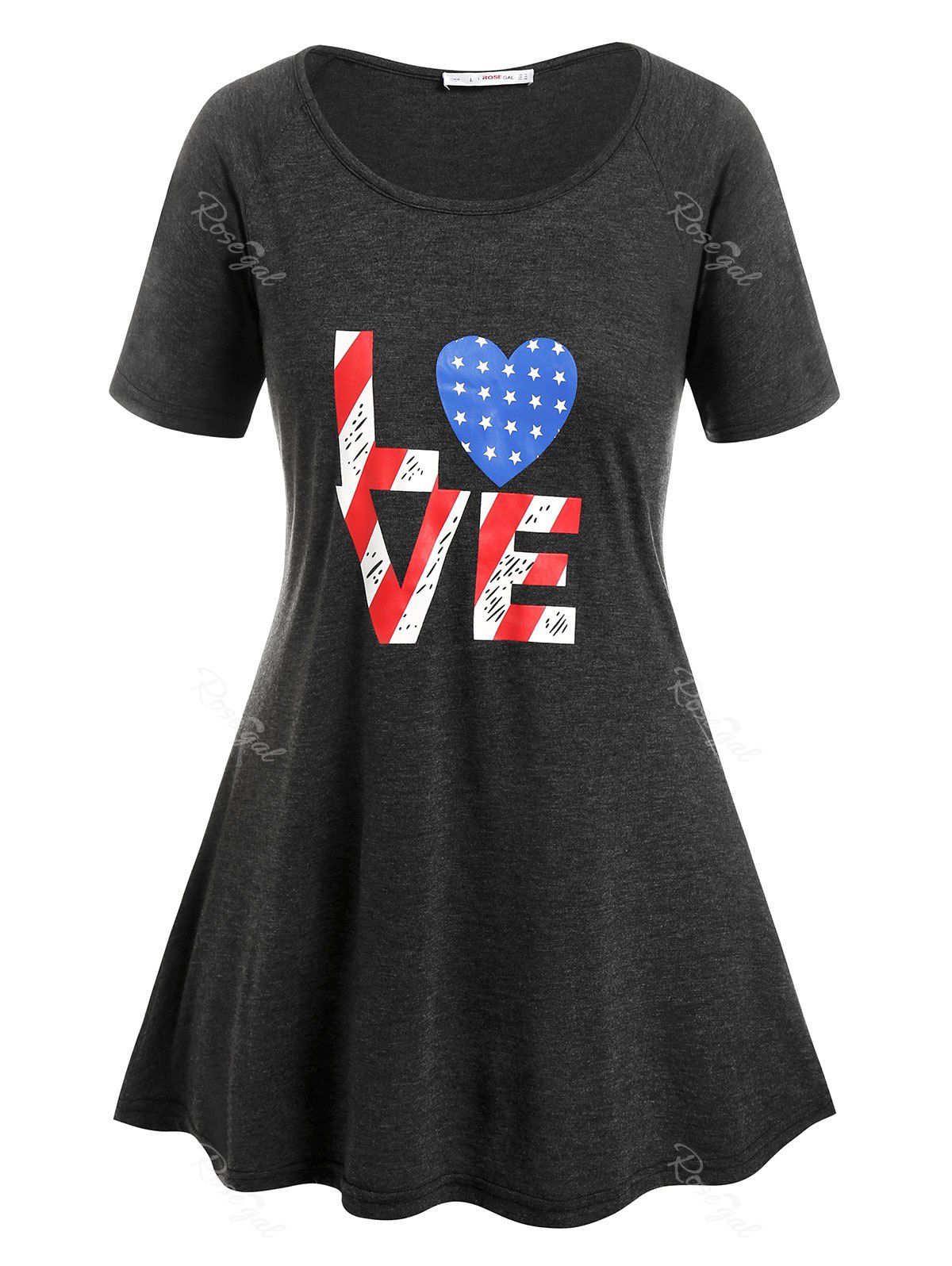 Fancy Plus Size American Flag Print LOVE Graphic Tee  