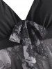Halter Butterfly Print Mesh Insert Handkerchief Tankini Swimwear -  