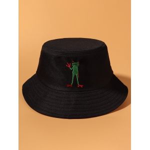 

Standing Frog Embroidered Bucket Hat, Black