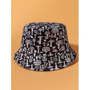 

All-Over Mushroom Printed Bucket Hat, Black