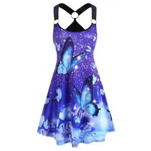 O Ring Butterfly Print Tunic Dress, Multi