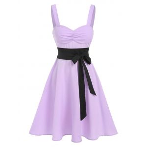 

Colorblock Bowknot A Line Dress, Light purple