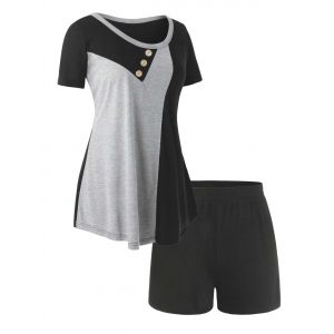 

Plus Size Colorblock Tee and Shorts Pajamas Set, Black