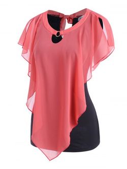 Two Tone O Ring Tie Back Top - LIGHT PINK - XXXL