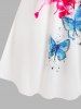 T-Shirt à Épaules Dénudées à Imprimé Papillons et Fleurs Grande-Taille - Blanc 4X