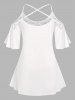 T-Shirt à Épaules Dénudées à Imprimé Papillons et Fleurs Grande-Taille - Blanc 4X
