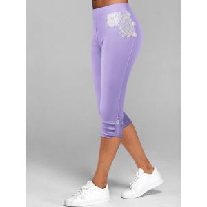 

Lace Insert Button Tab Crop Leggings, Light purple