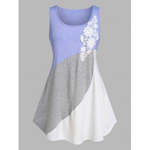 

Plus Size Flower Applique Color Blocking Skirted Tank Top, Multi