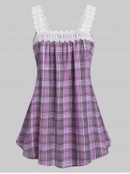 Plus Size & Curve Lace Strap Pleated Plaid Tank Top -  