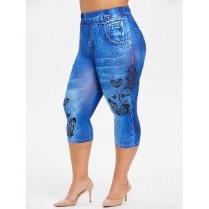 

Plus Size Butterfly Print Capri Jeggings, Blue