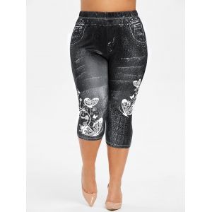 

Plus Size Butterfly Print Capri Jeggings, Black