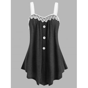 

Lace Panel Button Embellished Casual Tank Top, Black