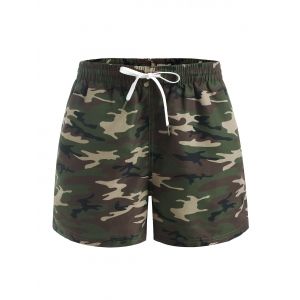 

Camouflage Print Casual Elastic Waist Shorts, Woodland camouflage