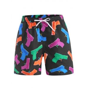 

Cartoon Gun Print Drawstring Shorts, Multi