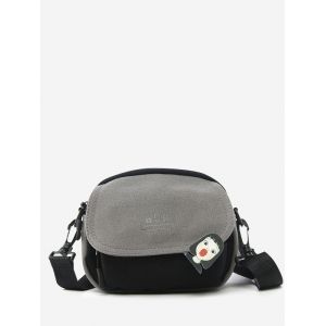 

Colorblock Canvas Flap Crossbody Bag With Badge, Gray