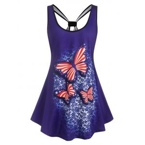 

Plus Size Patriotic Butterfly Print Tank Top, Deep blue