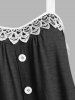 Débardeur Décontracté Embelli de Bouton Panneau en Dentelle - Noir 3XL