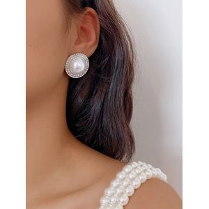 

Round Faux Pearl Diamante Stud Earrings, Silver