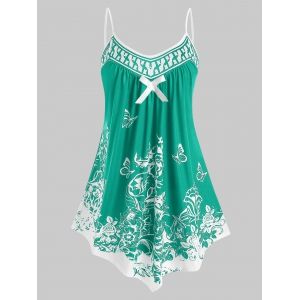 

Plus Size Bowknot Butterfly Print Cami Tank Top, Deep green