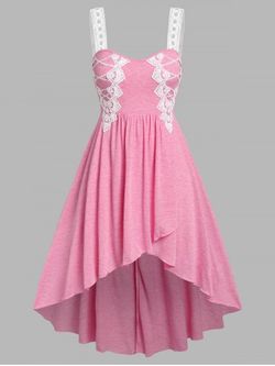 Plus Size & Curve Lace Guipure High Low Midi Dress - LIGHT PINK - 1X