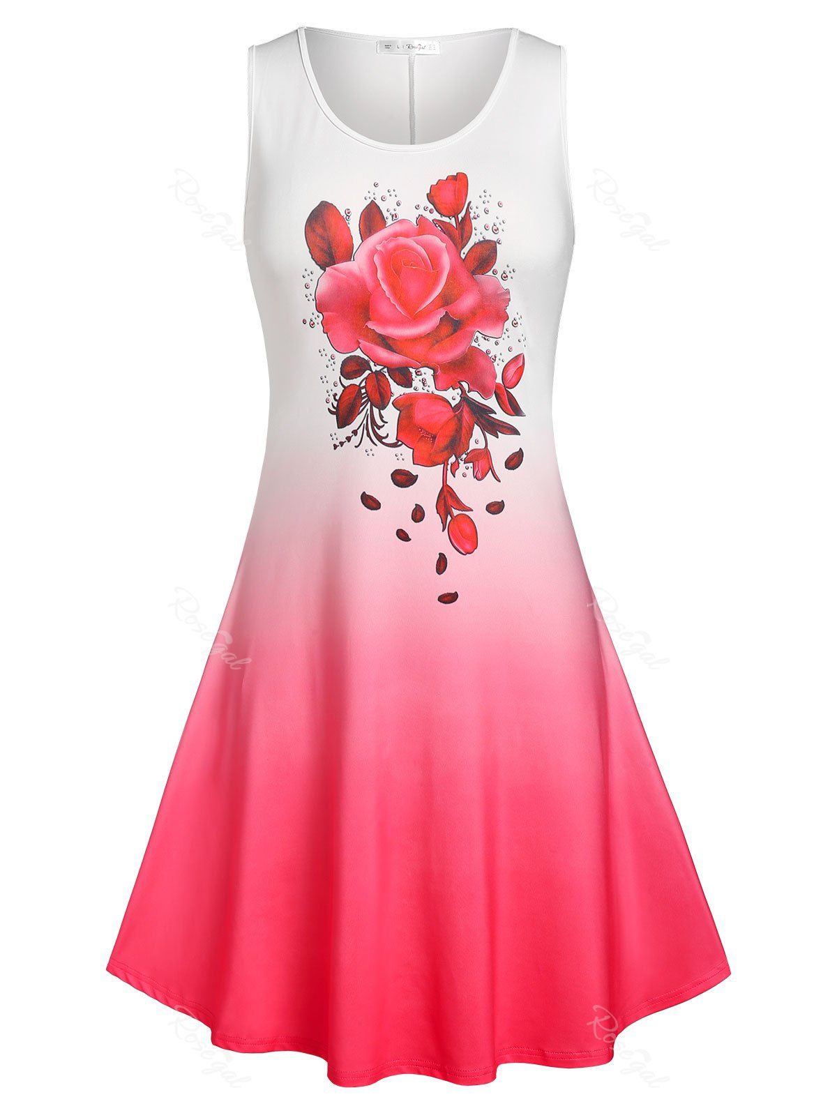 Best Plus Size Ombre Color Rose Print Sundress  