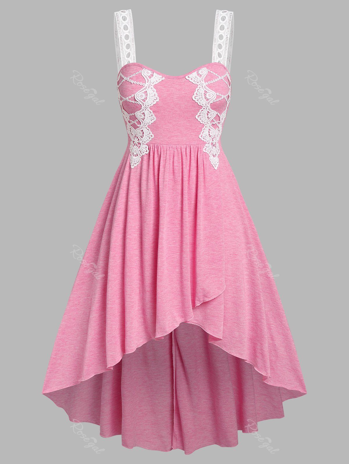 Affordable Plus Size & Curve Lace Guipure High Low Midi Dress  