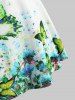 T-Shirt Tunique à Décolleté Plongeant à Imprimé Papillons et Fleurs Grande-Taille - Bleu clair 4X
