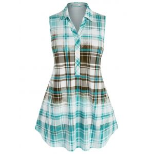 

Plus Size Plaid Colorblock Sleeveless Blouse, Light green