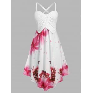 

Plus Size Floral Overlap Criss Cross Back Dress, Red