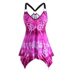 

O-ring Handkerchief Tie Dye Butterfly Plus Size Tank Top, Purple