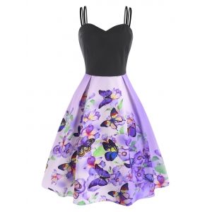 

Floral Butterfly Print A Line Cami Dress, Light purple