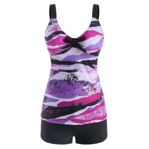 

Bowknot Camo Printed Stripes Tankini Swimwear, Purple