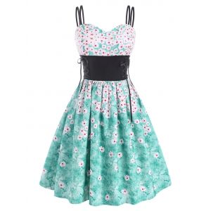 

Lace Up Flower Dual Strap Dress, Multi