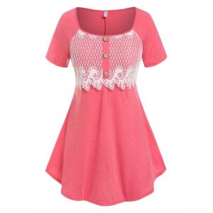 

Plus Size Lace Panel Raglan Sleeve Tee, Light pink