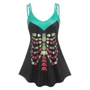 

Plus Size Fruit Skull Print Swing Tank Top, Black