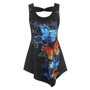 

Butterflies Print Asymmetric Tank Top, Black