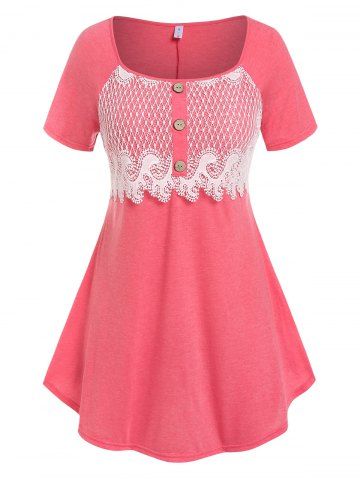 Plus Size Lace Panel Raglan Sleeve Tee