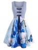 Robe Ligne A Fleur Aquarelle avec Nœud Papillon - Bleu clair XL