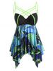 Plus Size Lattice Geo Print Neon Binding Push Up Modest Tankini Swimwear -  