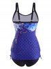 Maillot de Bain Tankini Fleur à Carreaux à Lacets à Côté - Bleu profond L