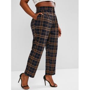 

Plus Size High Waisted Plaid Print Tapered Pants, Multi